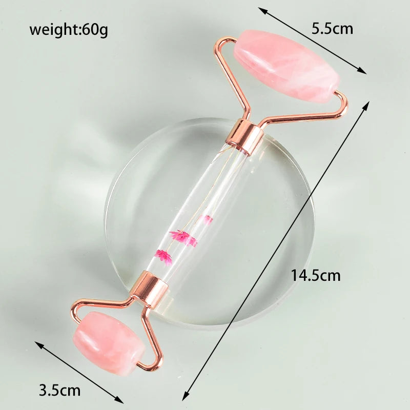Gua Sha e Rullo in Quarzo Rosa con Scatola Regalo