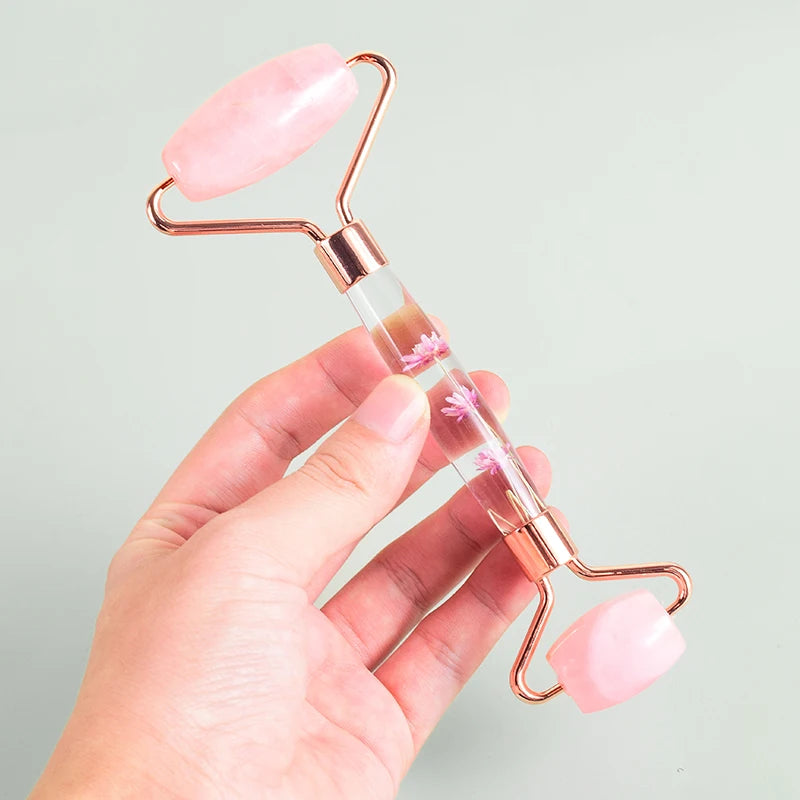 Gua Sha e Rullo in Quarzo Rosa con Scatola Regalo