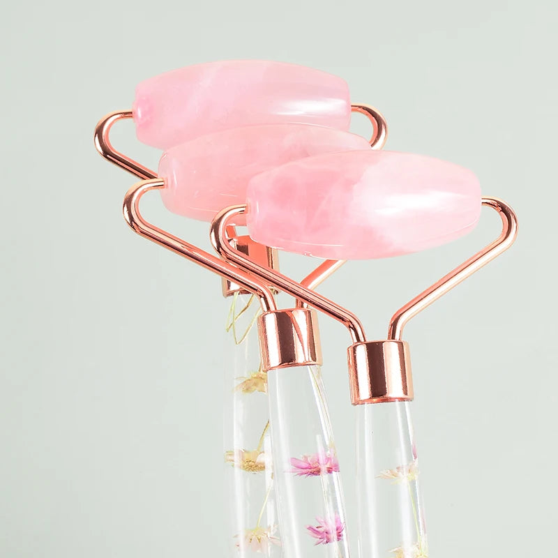 Gua Sha e Rullo in Quarzo Rosa con Scatola Regalo