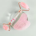 Gua Sha e Rullo in Quarzo Rosa con Scatola Regalo